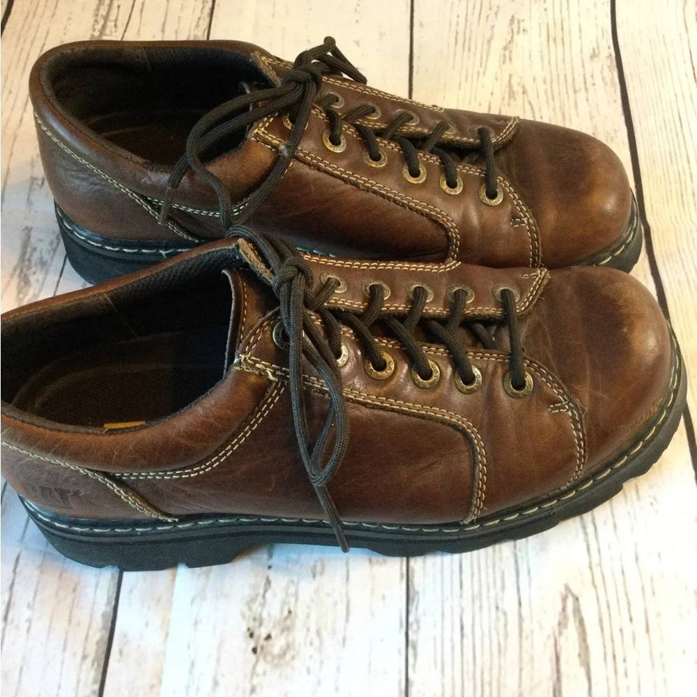 Cat Engineered Duribility Men's Brown Leather Shoes Size 11